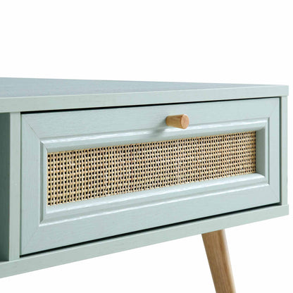 Frances Woven Rattan Wooden Coffee Table in Mint