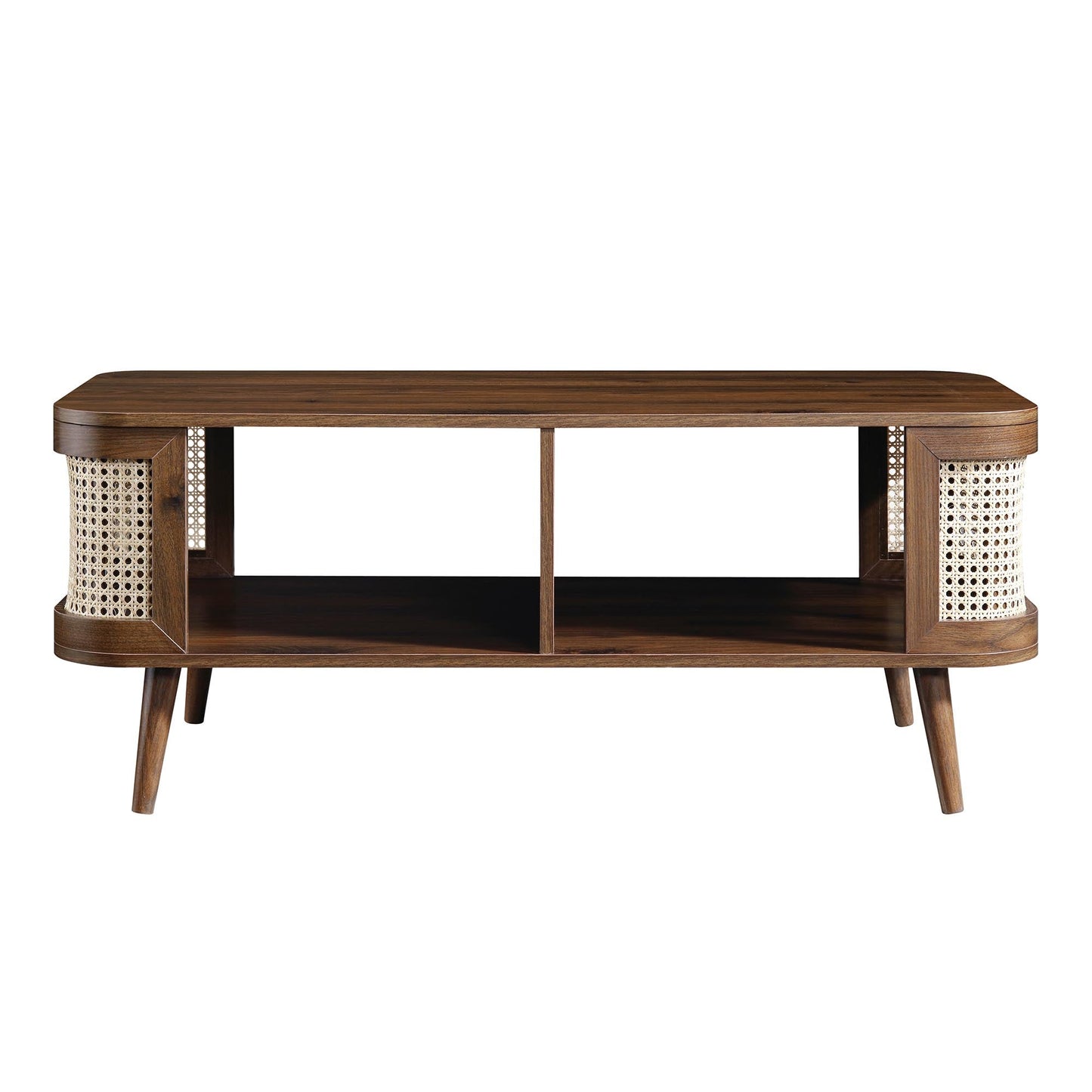 Izzy Curved Rattan Coffee Table, Walnut