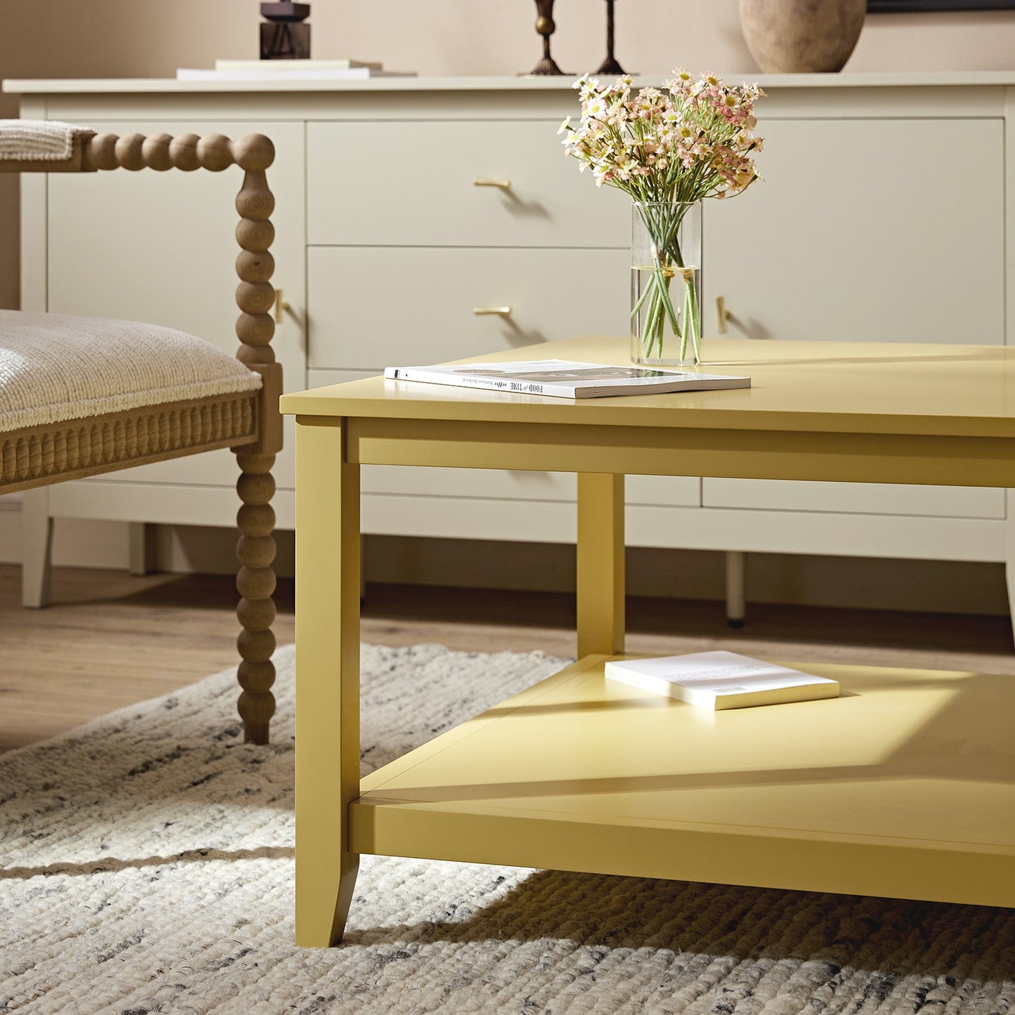 Oakham 80cm Square Coffee Table, Rattan Yellow
