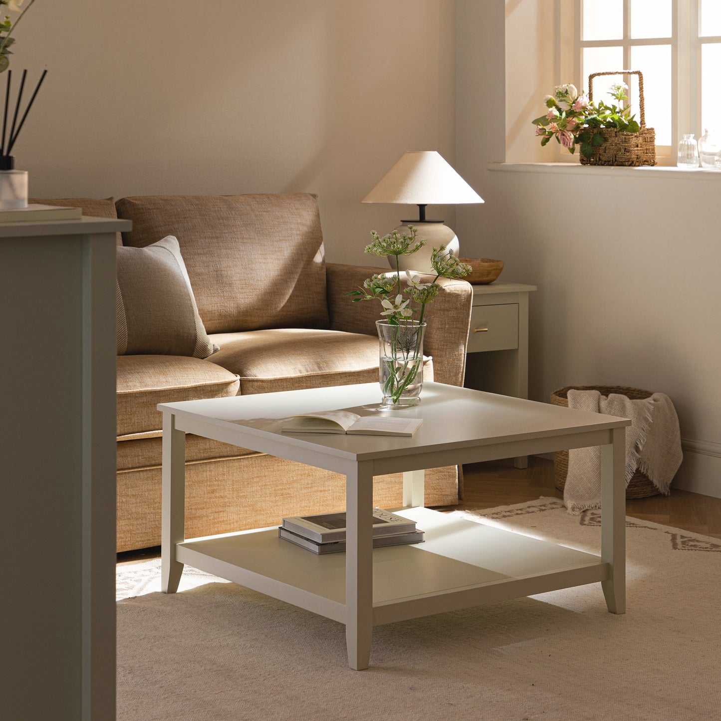 Oakham 80cm Square Coffee Table, Shaded White