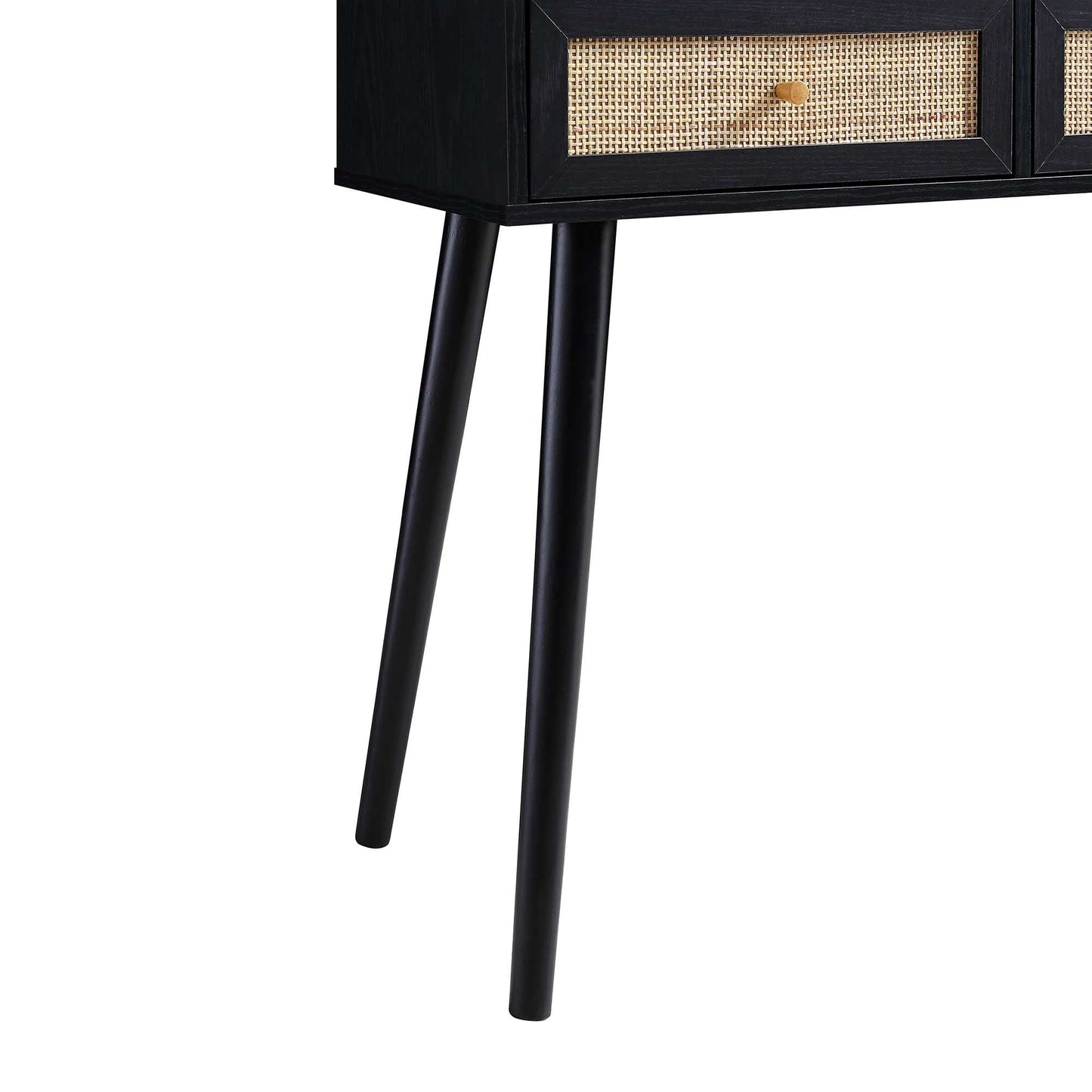 Frances Woven Rattan Dressing Table with Mirror, Black