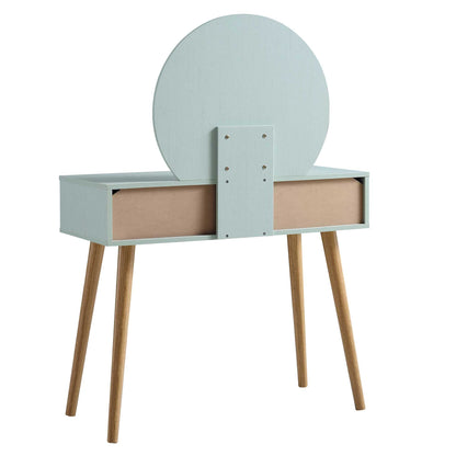 Frances Woven Rattan Dressing Table with Mirror, Mint