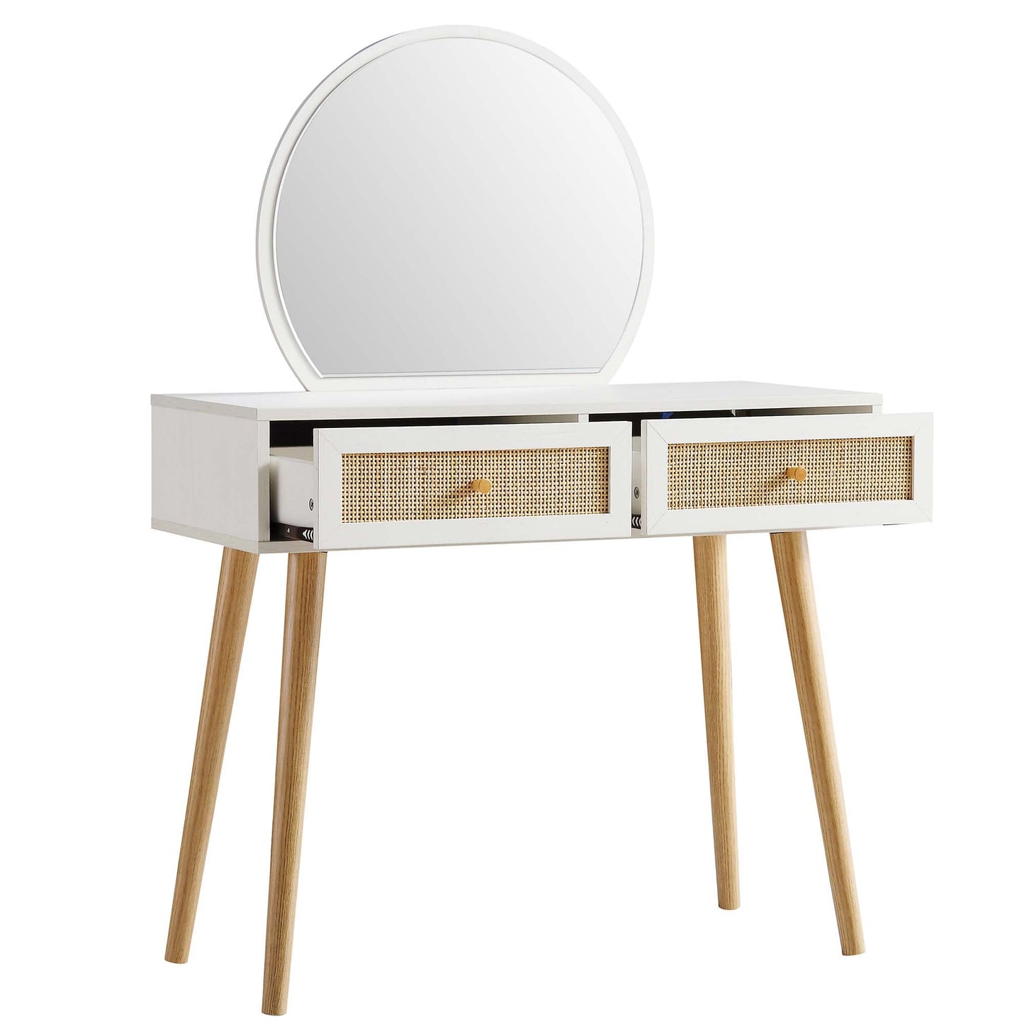 Frances Woven Rattan Dressing Table with Mirror, White