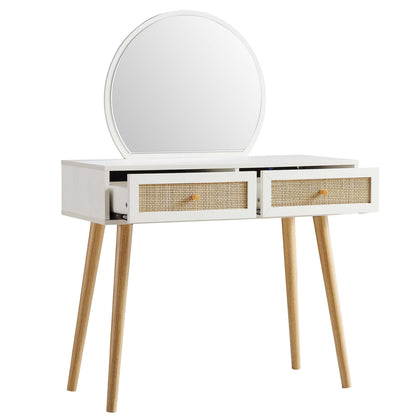 Frances Woven Rattan Dressing Table with Mirror, White