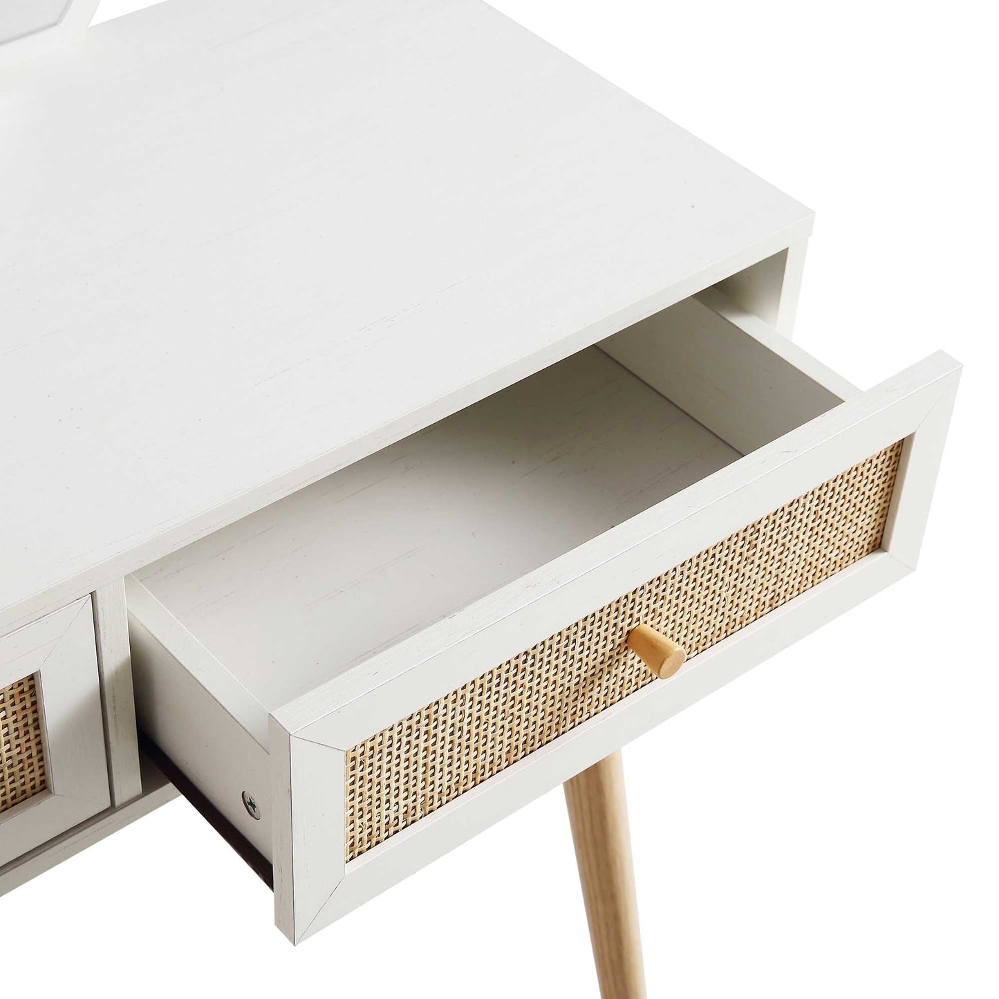 Frances Woven Rattan Dressing Table with Mirror, White