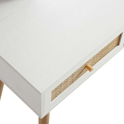 Frances Woven Rattan Dressing Table with Mirror, White