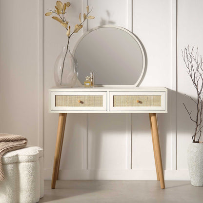 Frances Woven Rattan Dressing Table with Mirror, White