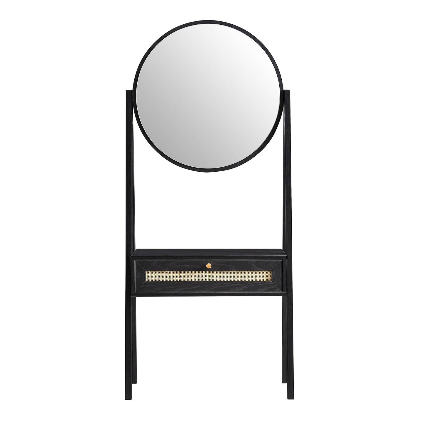 Frances Woven Rattan Standing Dressing Table with Mirror, Black