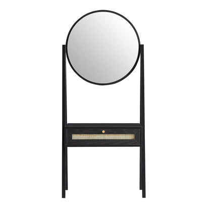 Frances Woven Rattan Standing Dressing Table with Mirror, Black