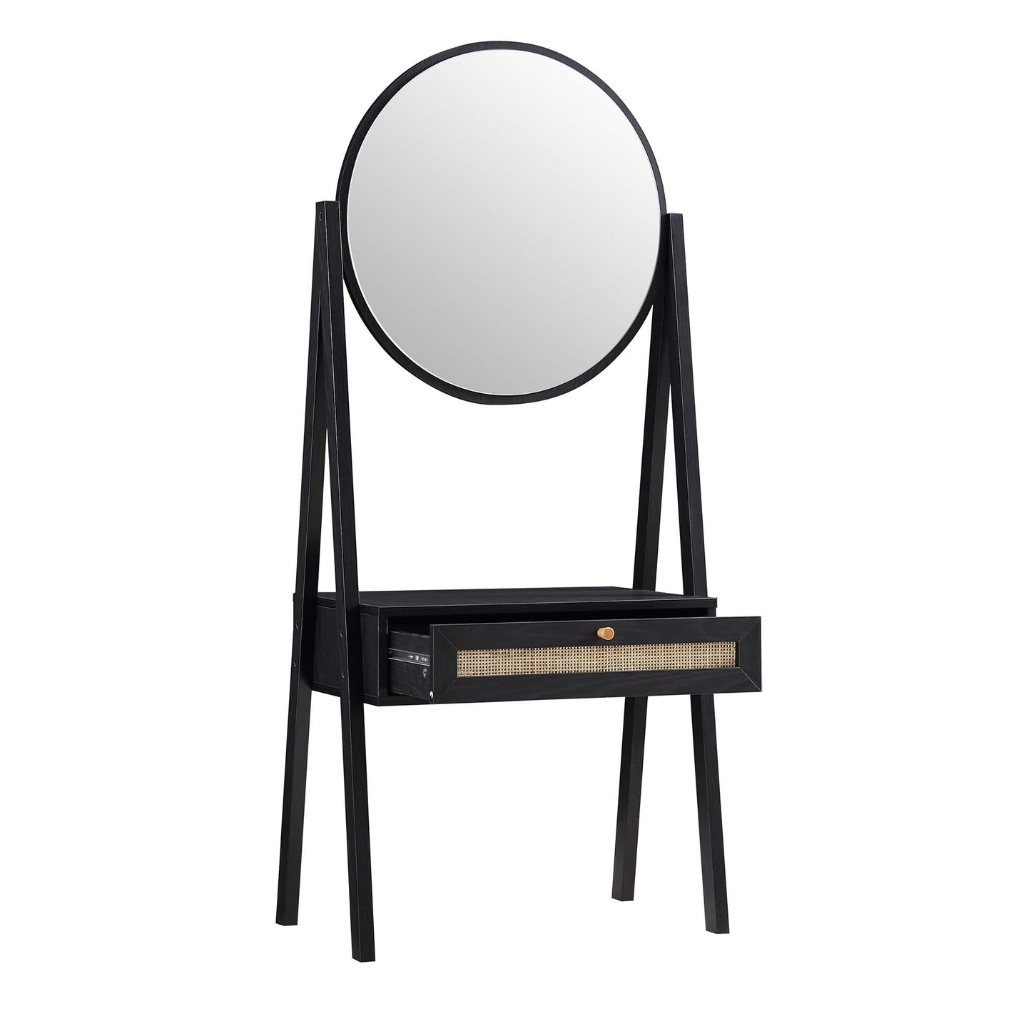 Frances Woven Rattan Standing Dressing Table with Mirror, Black