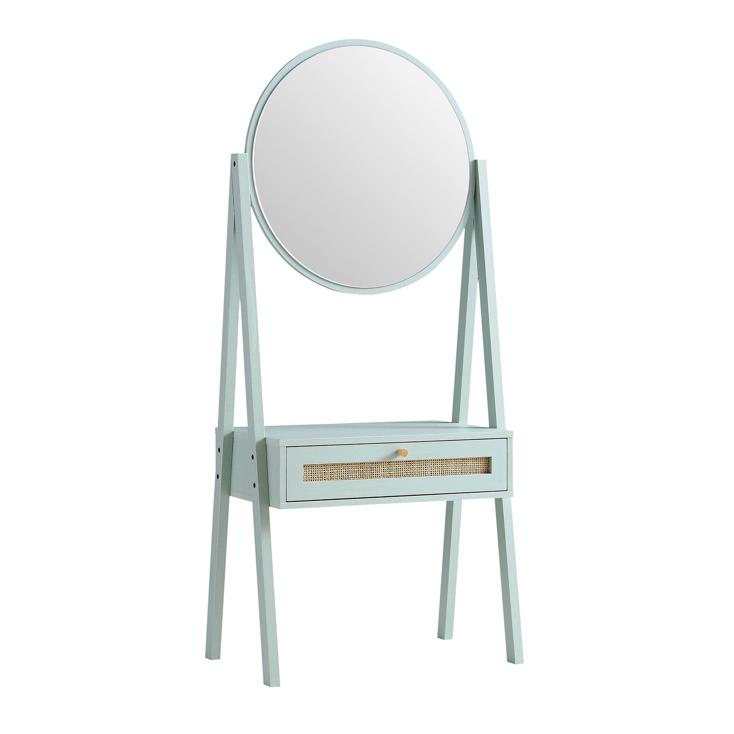 Frances Woven Rattan Standing Dressing Table with Mirror, Mint