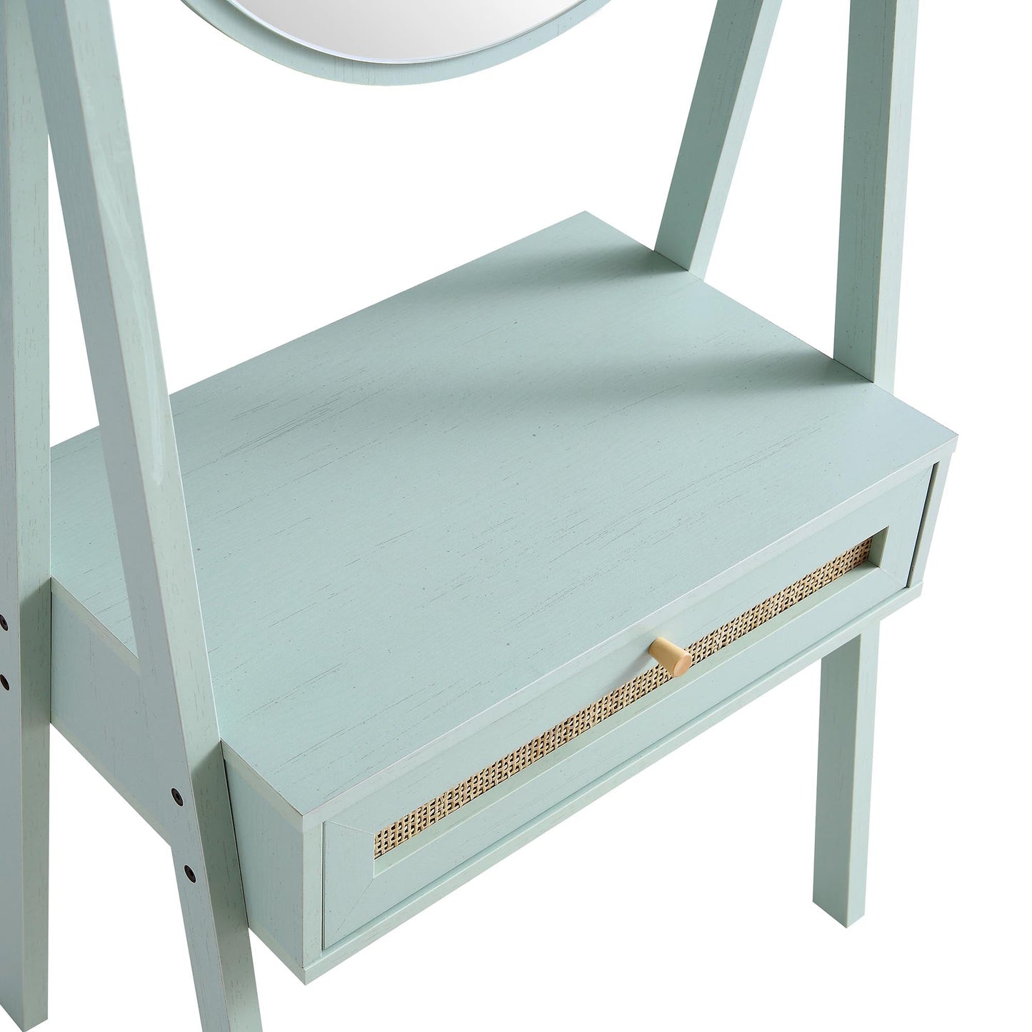 Frances Woven Rattan Standing Dressing Table with Mirror, Mint