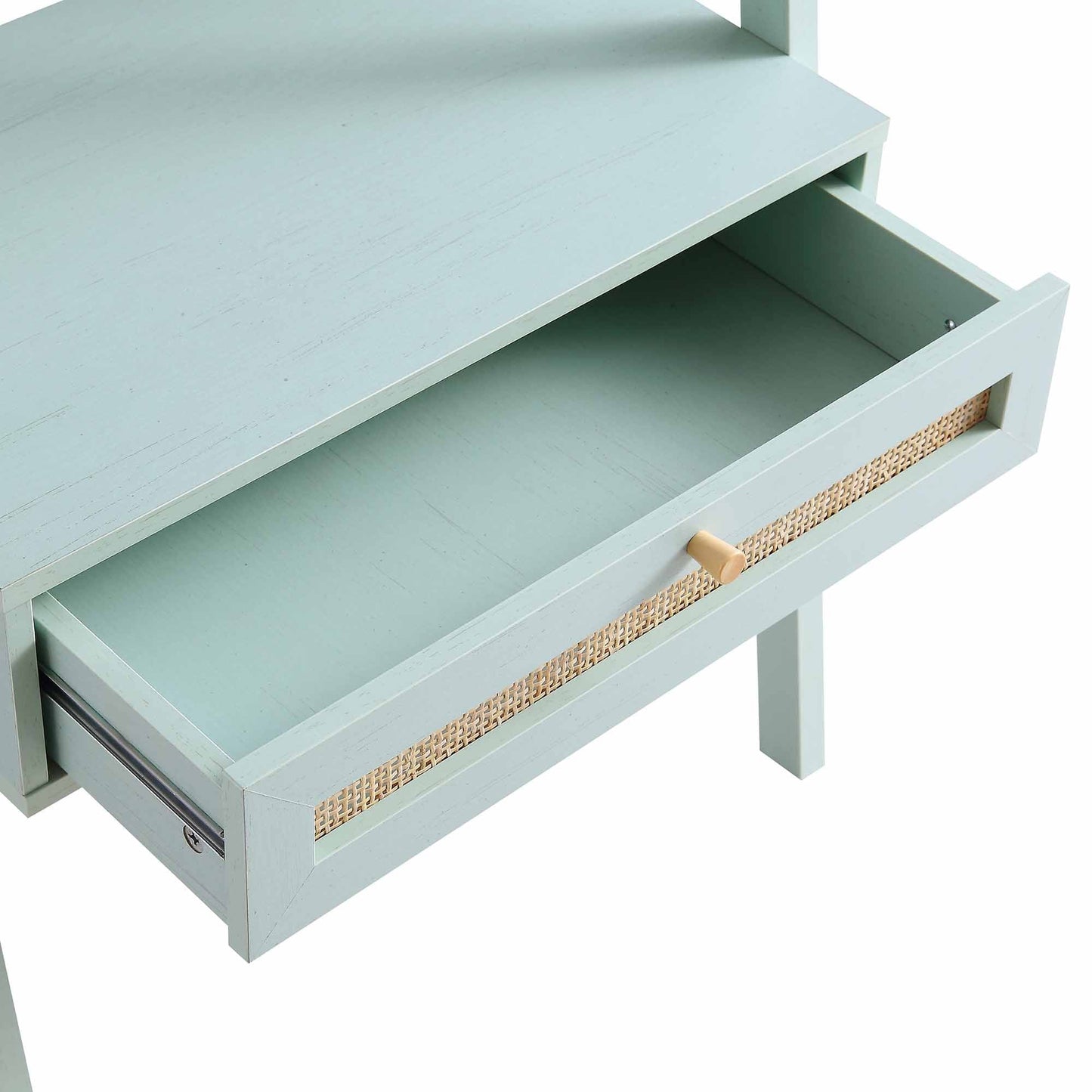 Frances Woven Rattan Standing Dressing Table with Mirror, Mint