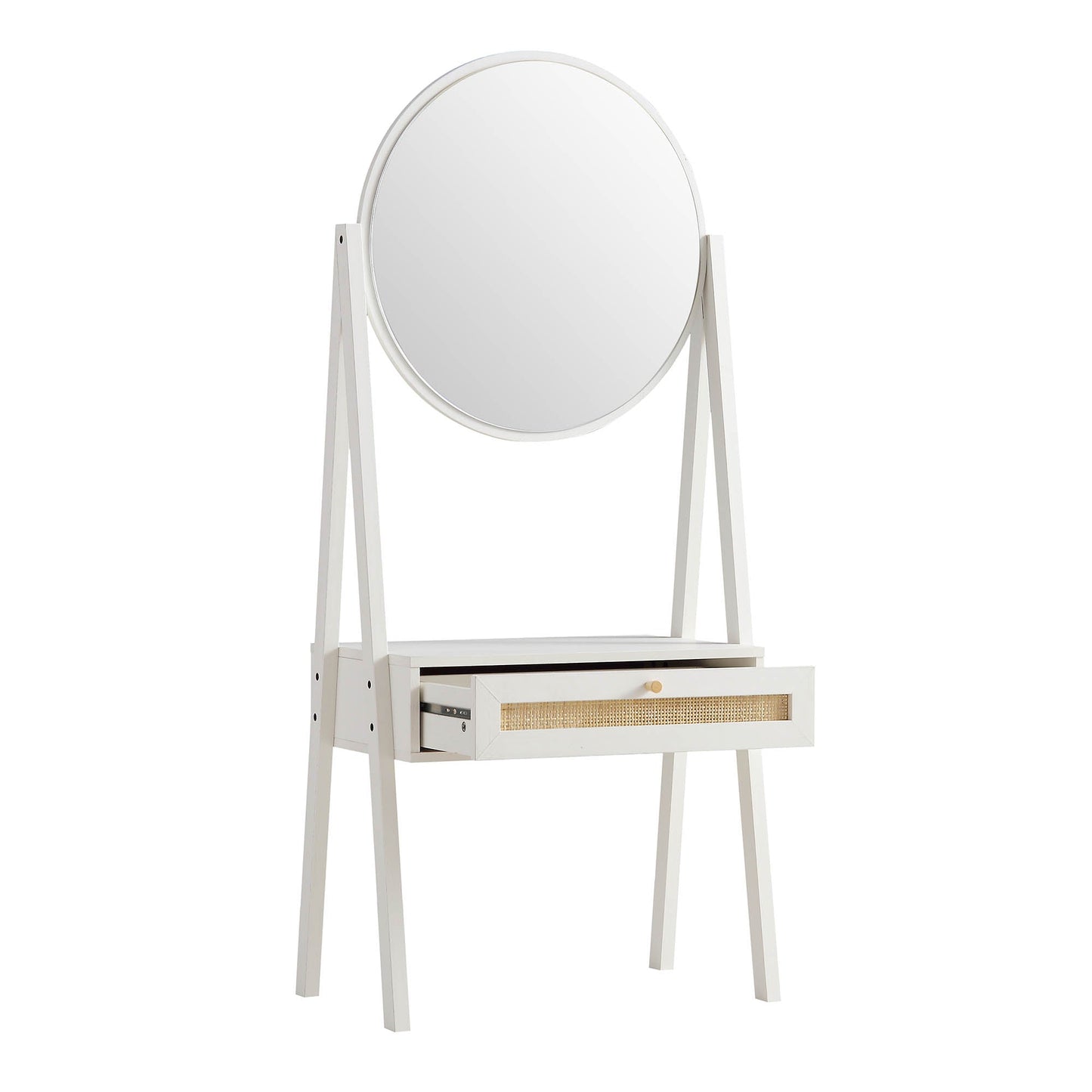 Frances Woven Rattan Standing Dressing Table with Mirror, White