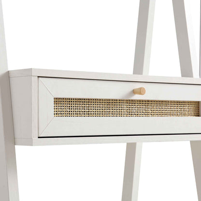 Frances Woven Rattan Standing Dressing Table with Mirror, White