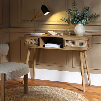 Izzy Curved Rattan 2-Door Table, Natural