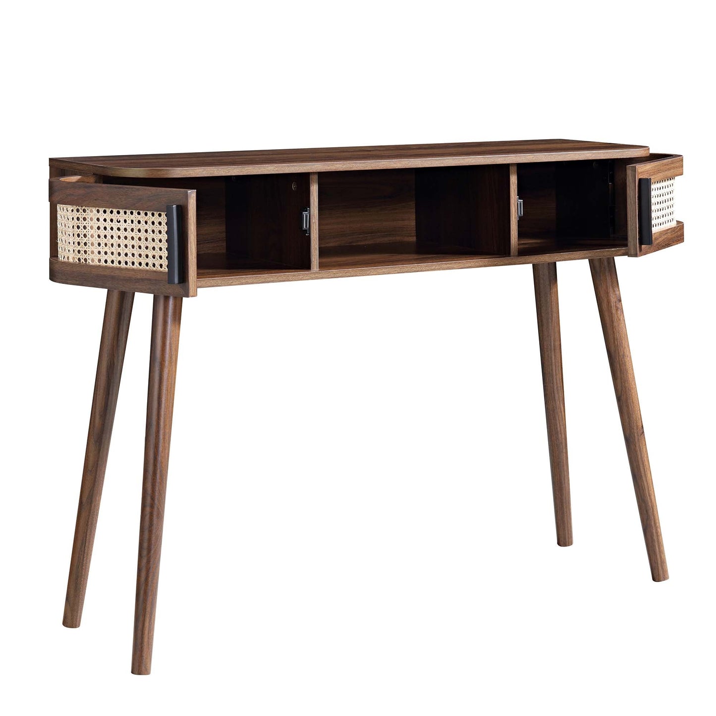 Izzy Curved Rattan 2-Door Table, Walnut