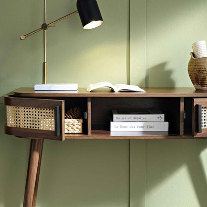 Izzy Curved Rattan 2-Door Table, Walnut