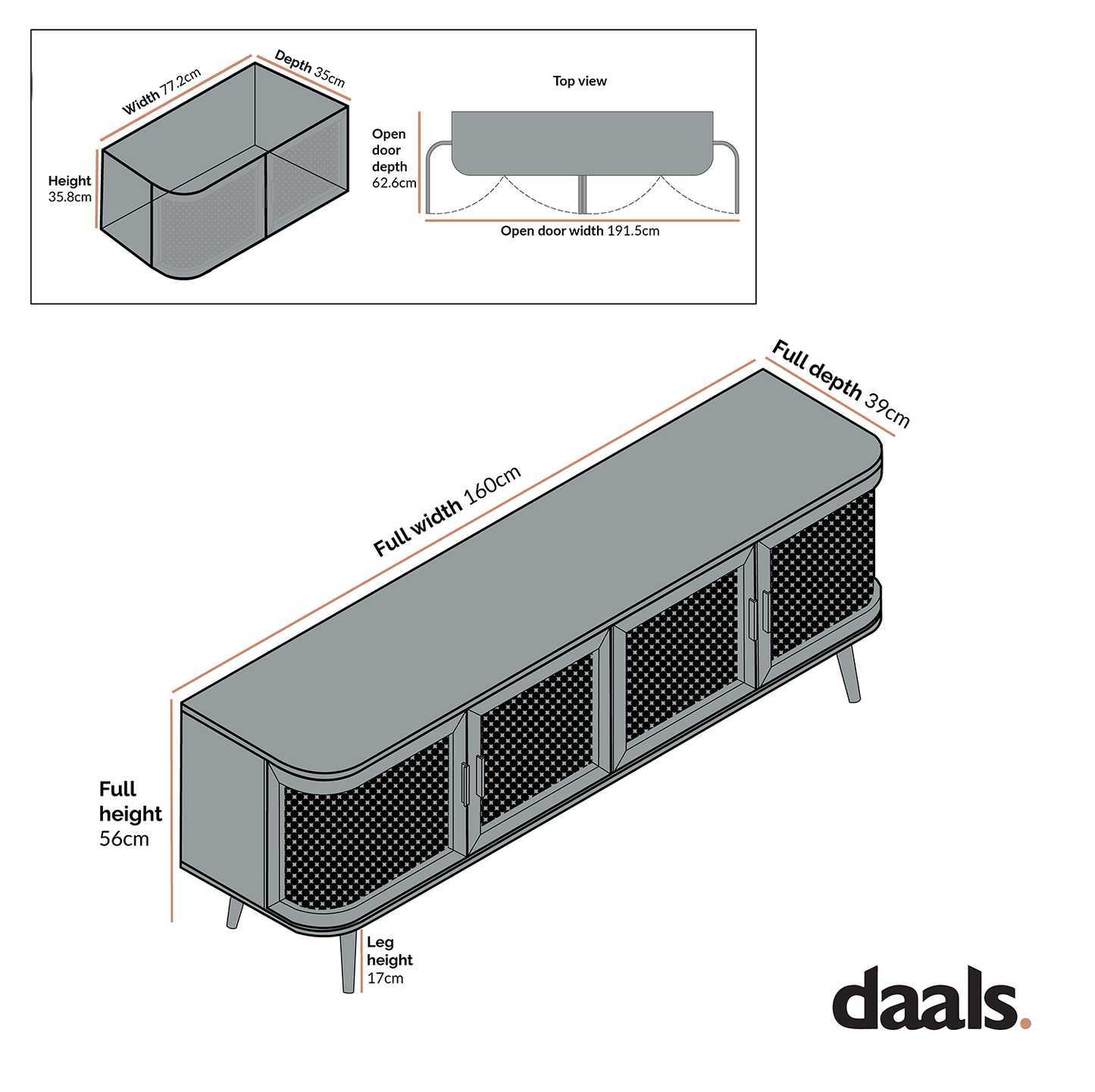 Izzy Curved Rattan 160cm Wide TV Unit, White