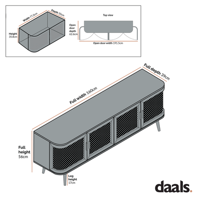 Izzy Curved Rattan 160cm Wide TV Unit, White