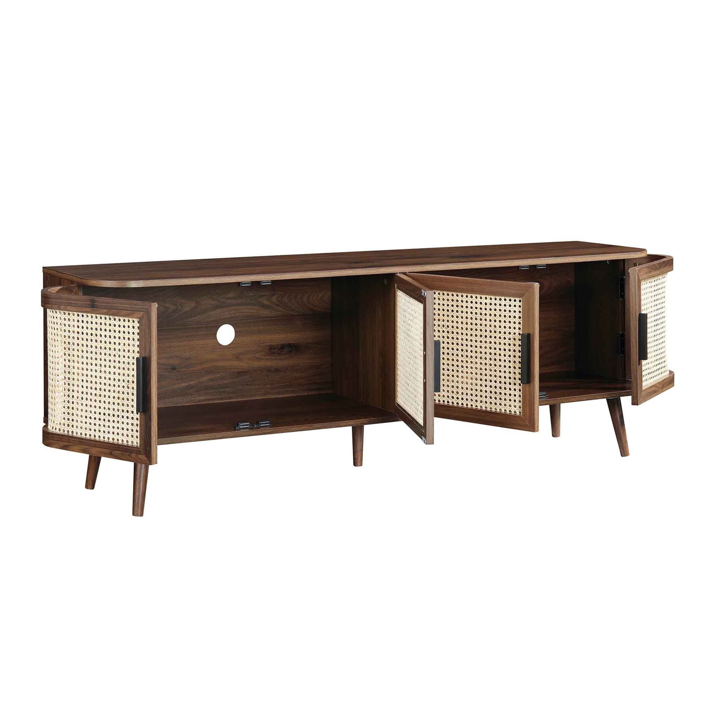 Izzy Curved Rattan 160cm Wide TV Unit, Walnut