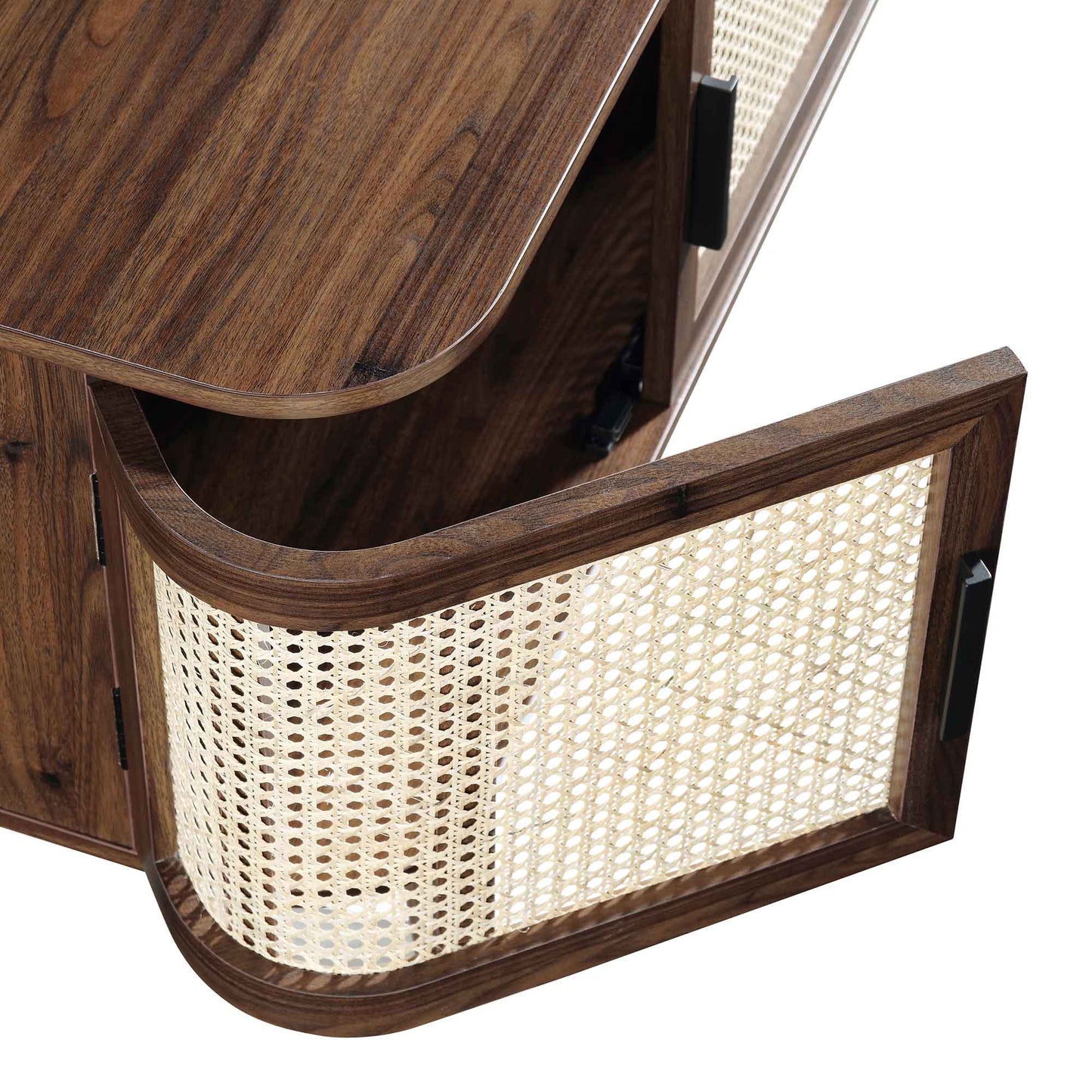 Izzy Curved Rattan 160cm Wide TV Unit, Walnut