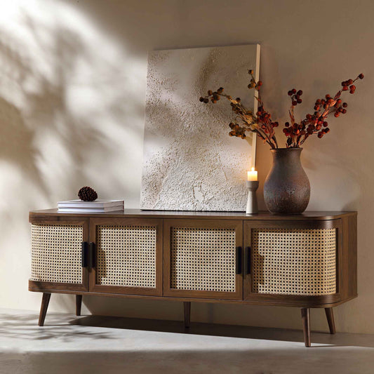 Izzy Curved Rattan 160cm Wide TV Unit, Walnut