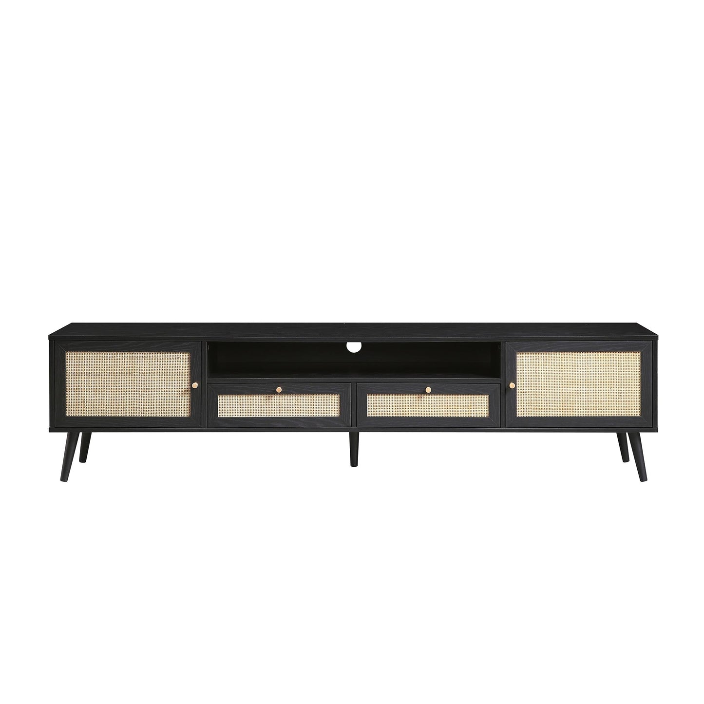 Frances Woven Rattan 200cm Wide TV Unit, Black