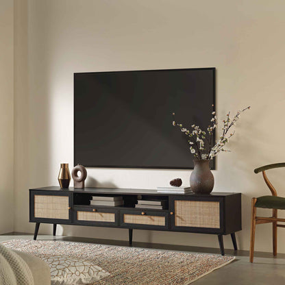Frances Woven Rattan 200cm Wide TV Unit, Black