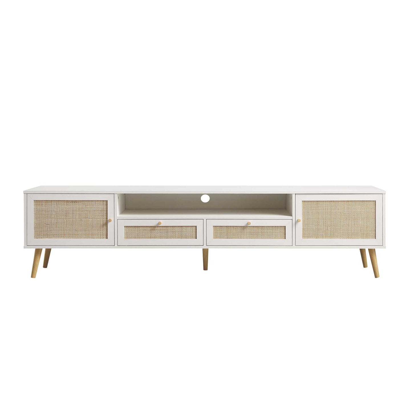 Frances Woven Rattan 200cm Wide TV Unit, White