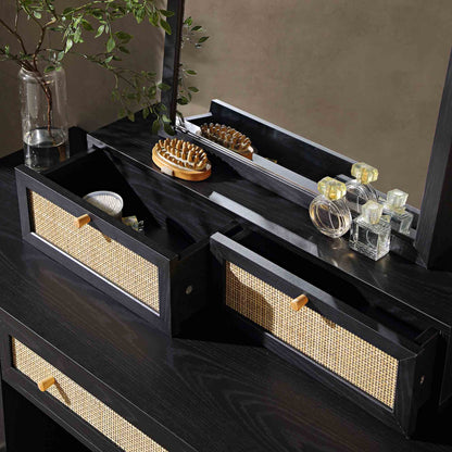 Frances Woven Rattan Vanity Mirror, Black