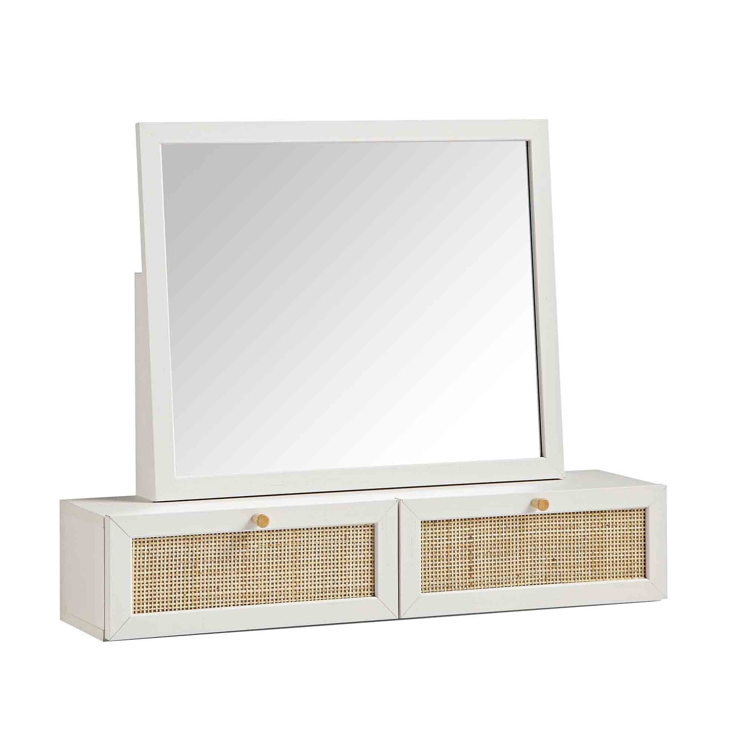 Frances Woven Rattan Vanity Mirror, White