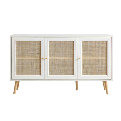 Frances Woven Rattan 3-Door Sideboard, White