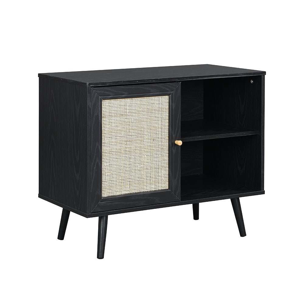 Frances Woven Rattan 1-Door Cabinet in Black