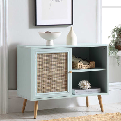 Frances Woven Rattan 1-Door Cabinet in Mint