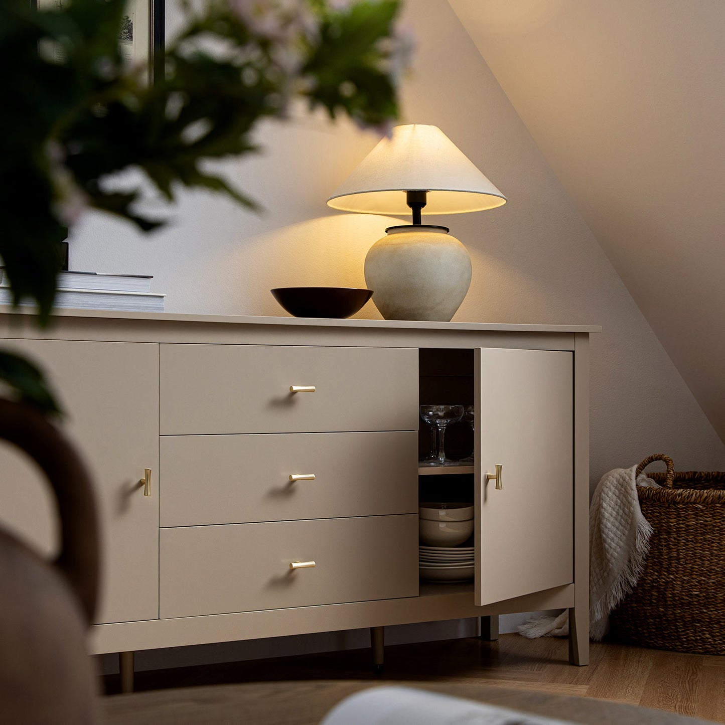 Oakham Wide Sideboard with Drawers, Deep Greige