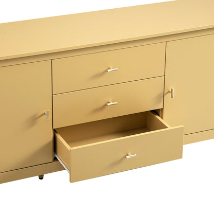 Oakham Wide Sideboard with Drawers, Rattan Yellow