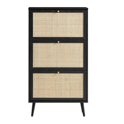 Frances Rattan 3 Tier Shoe Storage Cabinet, Black