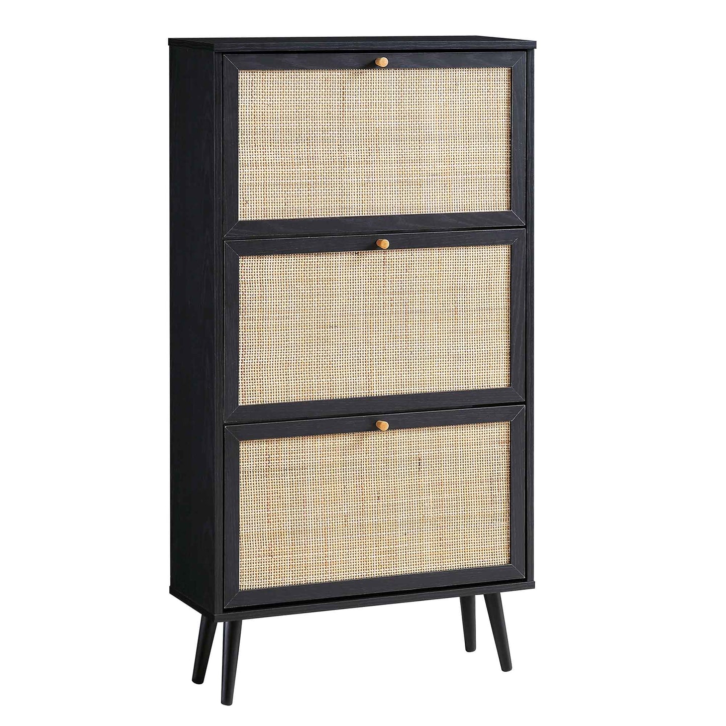 Frances Rattan 3 Tier Shoe Storage Cabinet, Black