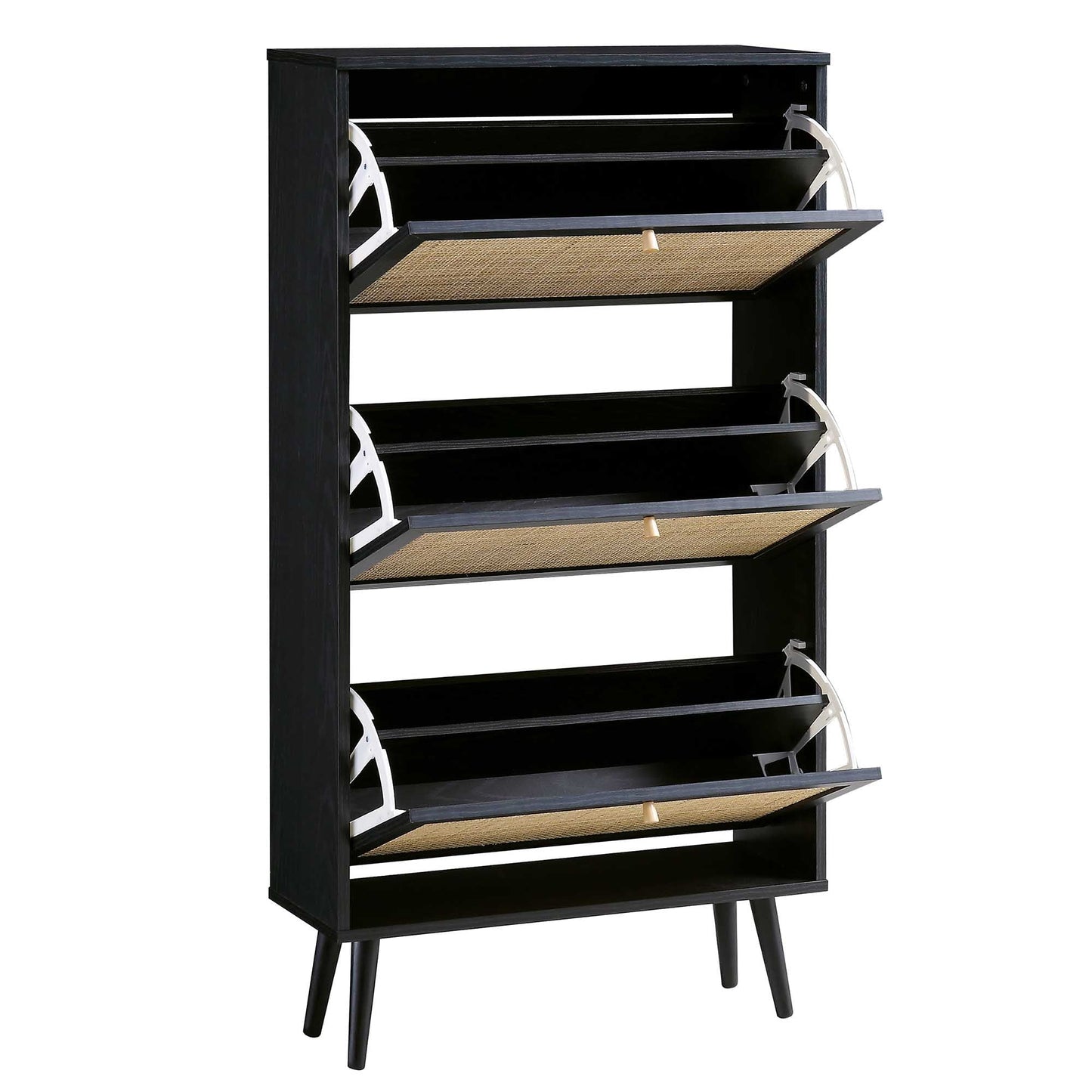 Frances Rattan 3 Tier Shoe Storage Cabinet, Black
