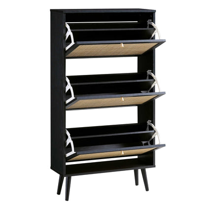 Frances Rattan 3 Tier Shoe Storage Cabinet, Black