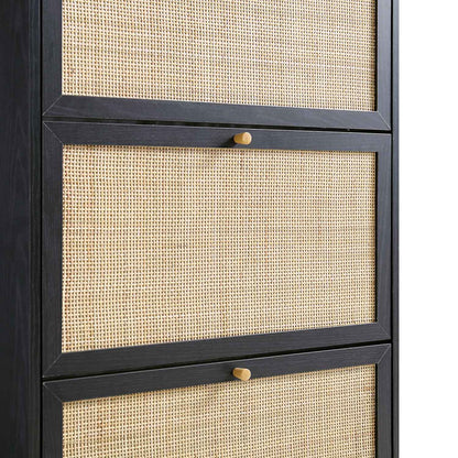 Frances Rattan 3 Tier Shoe Storage Cabinet, Black