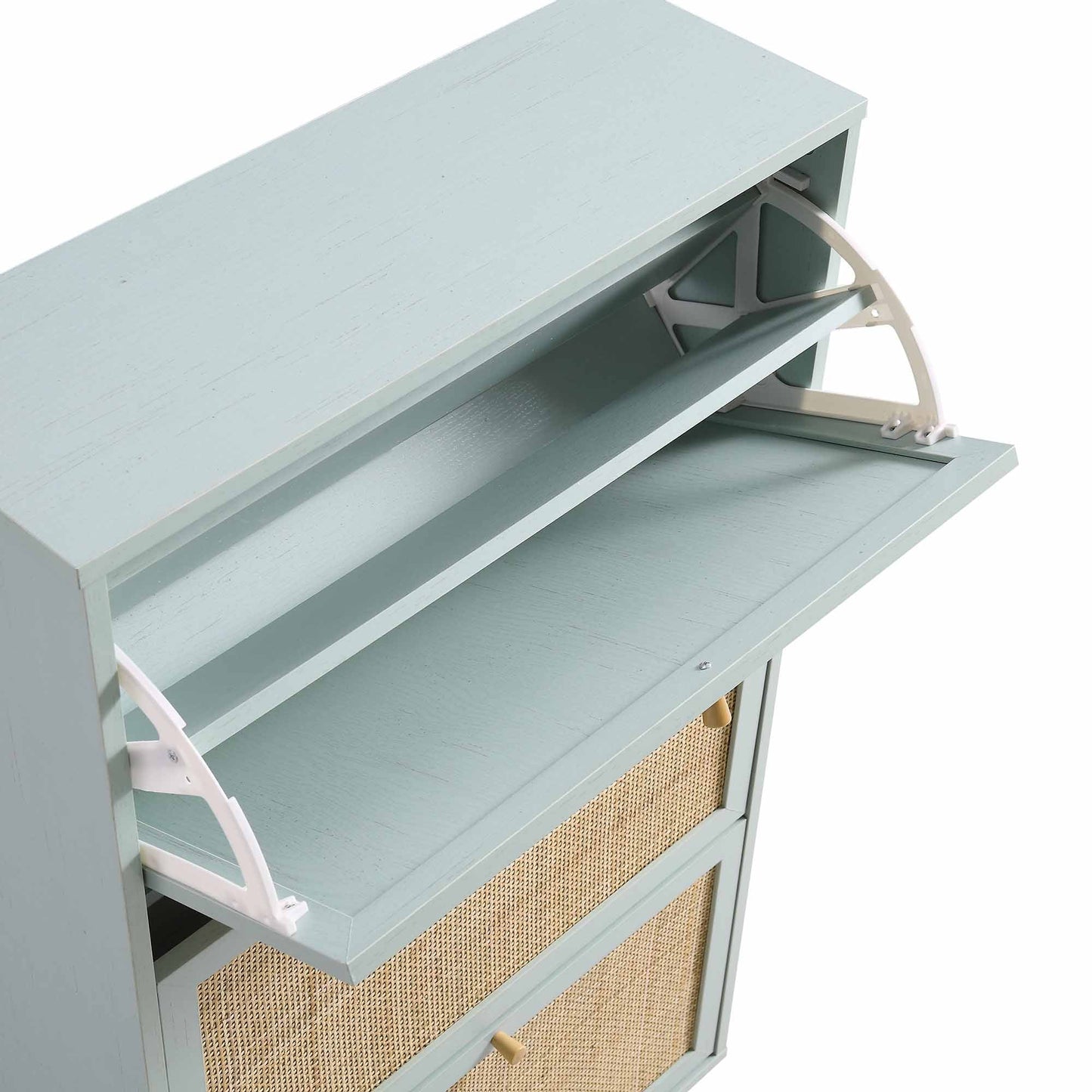 Frances Rattan 3 Tier Shoe Storage Cabinet, Mint
