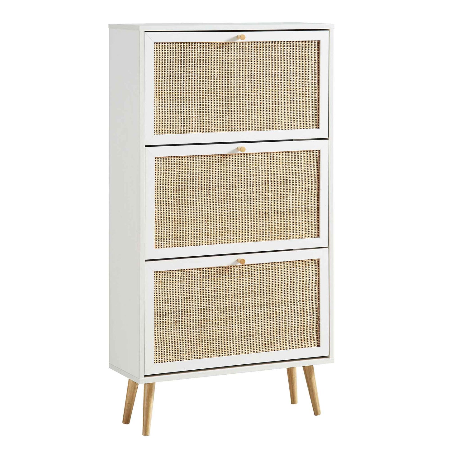 Frances Rattan 3 Tier Shoe Storage Cabinet, White