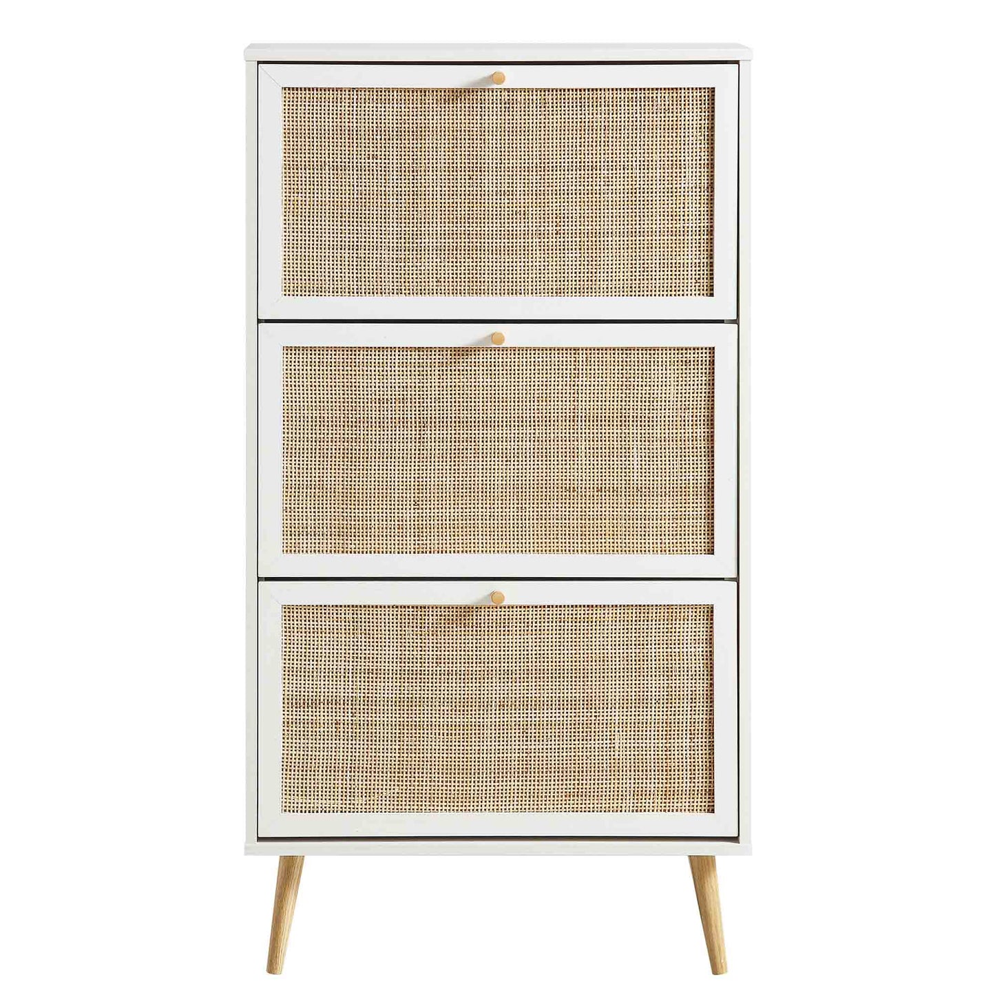 Frances Rattan 3 Tier Shoe Storage Cabinet, White