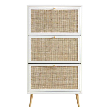 Frances Rattan 3 Tier Shoe Storage Cabinet, White