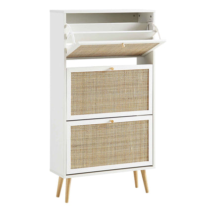 Frances Rattan 3 Tier Shoe Storage Cabinet, White