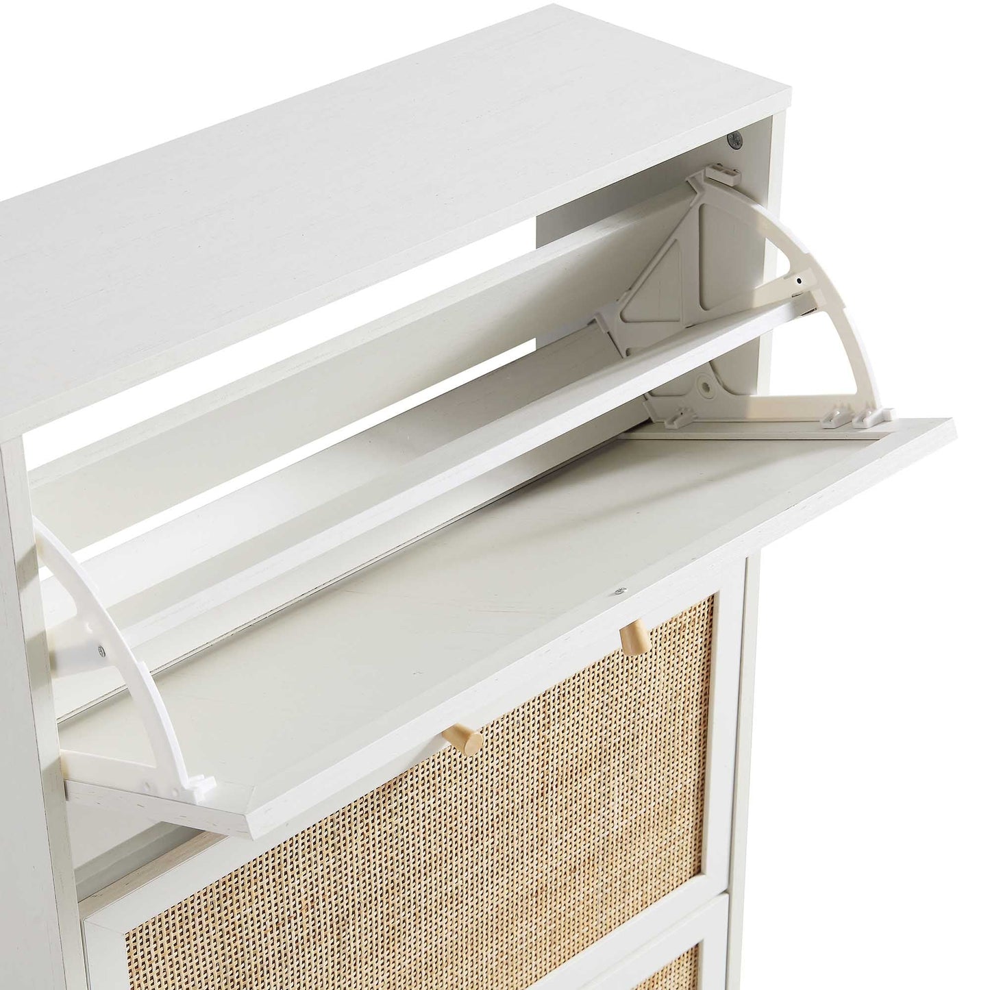 Frances Rattan 3 Tier Shoe Storage Cabinet, White