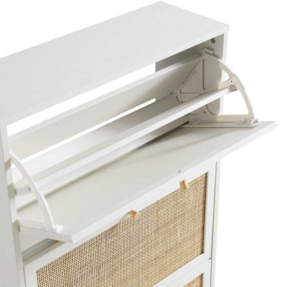 Frances Rattan 3 Tier Shoe Storage Cabinet, White
