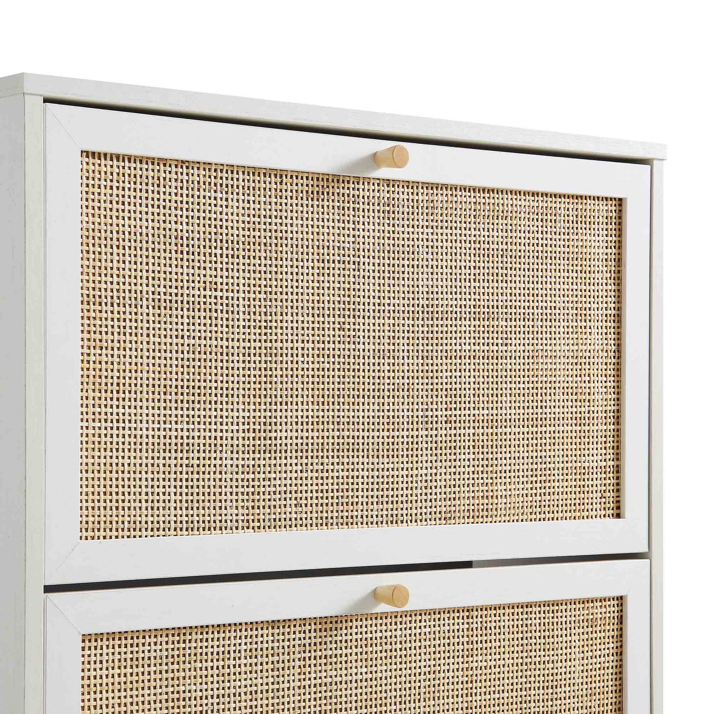 Frances Rattan 3 Tier Shoe Storage Cabinet, White
